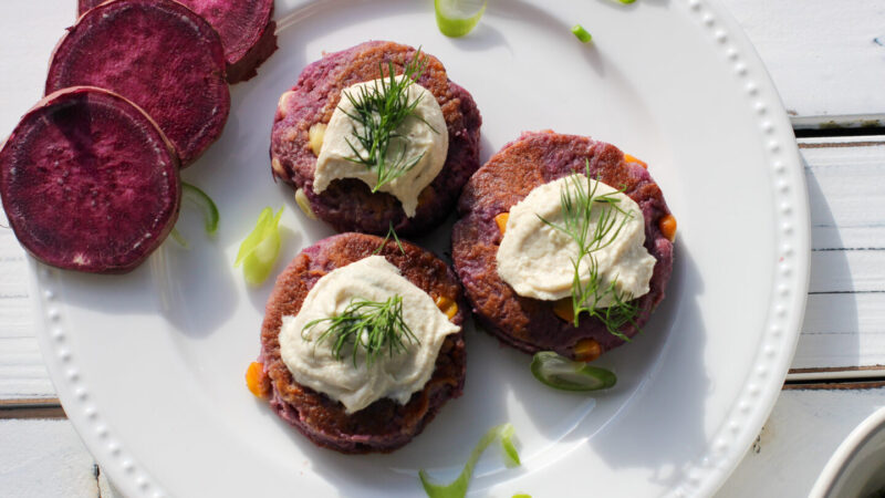 #SusanCooksVegan: Let’s Make Mashed Purple Potato & Corn Cakes