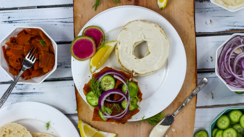 #SusanCooksVegan: How To Make A Carrot Lox Vegan Cream Cheese Bagel